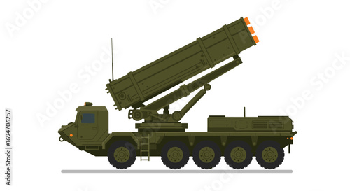 Military vehicle with missile launcher isolated on white background