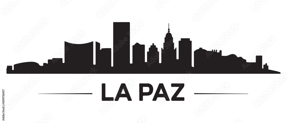 Obraz premium La Paz skyline silhouette. Black La Paz city design. Vector black silhouette. with white background