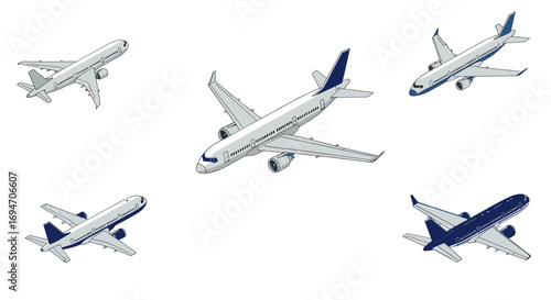 Isometric airplanes set: detailed aircraft collection for design projects