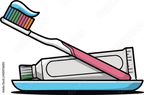 Toothbrush and Toothpaste on a Tray Illustration