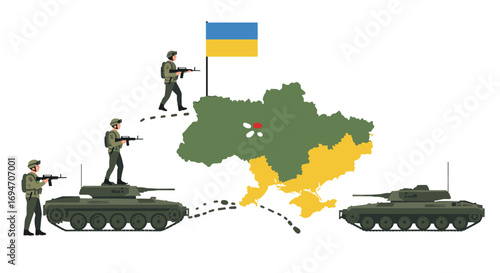Modern military movement in ukraine with tanks and soldiers
