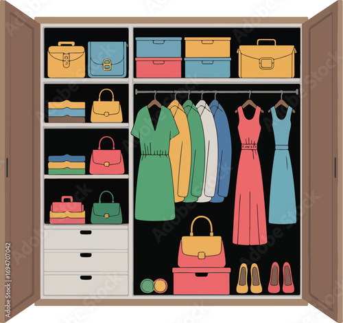 Room Interior with Wardrobe and Clothes Storage