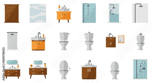 Modern bathroom furniture and fixtures in flat design