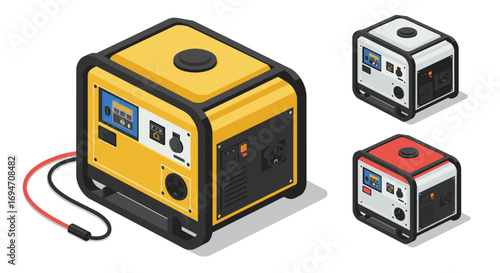 Colorful isometric portable generators with detailed design