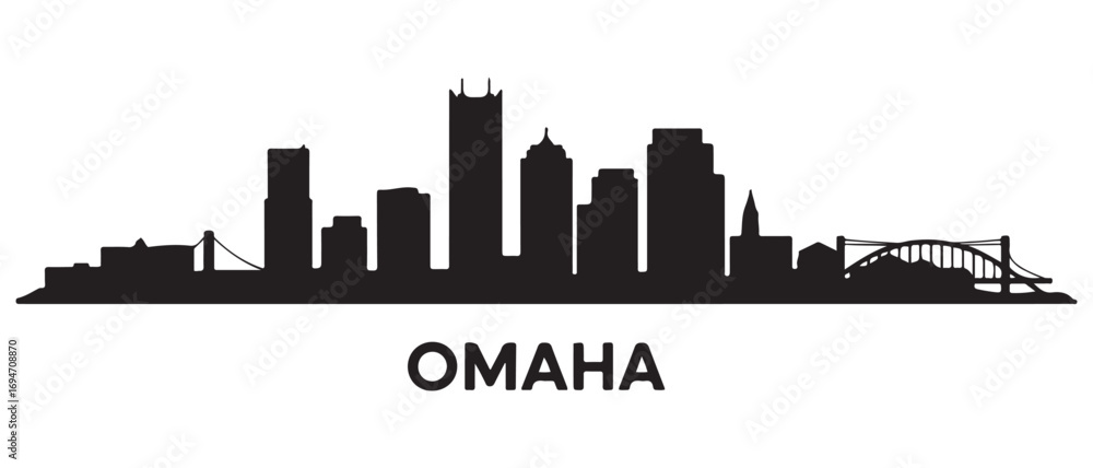 Naklejka premium Omaha skyline silhouette. Black Omaha city design. Vector black silhouette. with white background