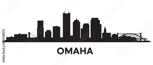 Omaha skyline silhouette. Black Omaha city design. Vector black silhouette. with white background