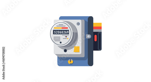 Modern electric meter in crisp 3d style with digital display for energy consumption