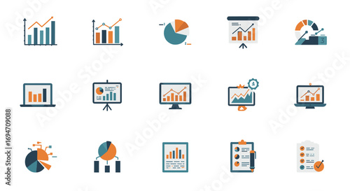 Business data analytics icons for presentations and reports