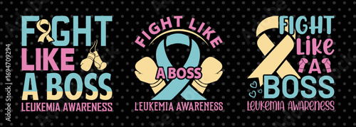 Leukemia Awareness SVG Pack | Fight Like A Boss Pink Ribbon Inspirational Cut Files for Cricut & Silhouette 
