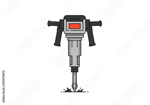 An illustration of a gray jackhammer drilling into the ground