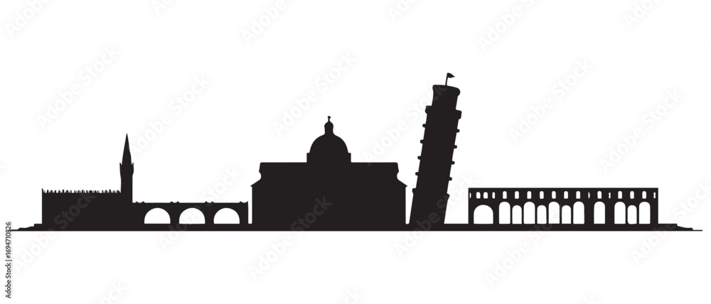 Obraz premium Pisa skyline silhouette. Black Pisa city design. Vector black silhouette. with white background