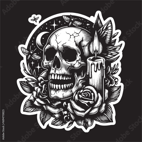 A vector illustration of Skull Head and candle light 