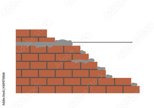 Cartoon image of an unfinished brick wall with gray cement in staggered pattern