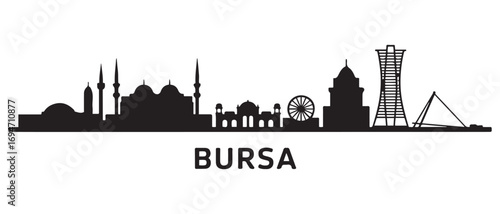 Bursa skyline silhouette. Black Bursa city design. Vector black silhouette. with white background