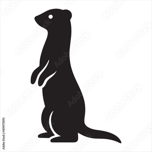 Silhouette of a standing ferret or weasel with alert eyes on a white background