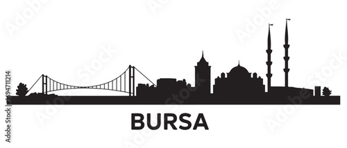 Bursa skyline silhouette. Black Bursa city design. Vector black silhouette. with white background