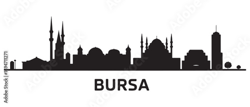 Bursa skyline silhouette. Black Bursa city design. Vector black silhouette. with white background