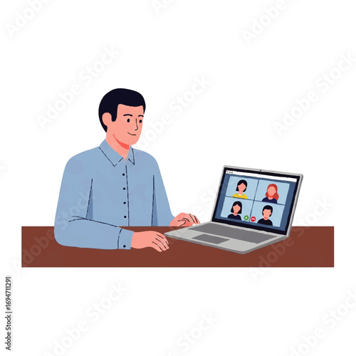 Professional man in video conference meeting with colleagues, modern business collaboration