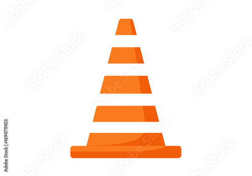 Orange traffic cone with horizontal stripes on a white background