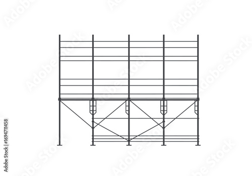 Scaffold a metal framework with horizontal and diagonal supports