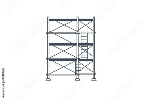 Scaffolding tower multitiered with ladder standing alone