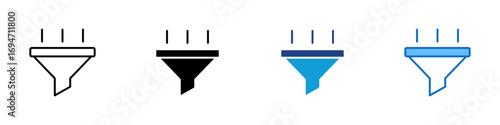 Data Filter Multiple Style Icon Design Vector - funnel-shaped icon with three vertical lines above. Represents data filtering, lead segmentation, and information processing