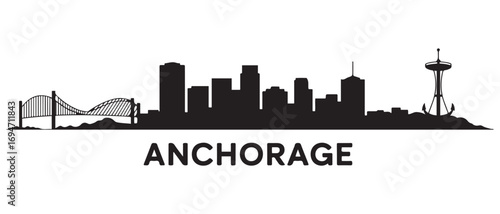 Anchorage skyline silhouette. Black Anchorage city design. Vector black silhouette. with white background