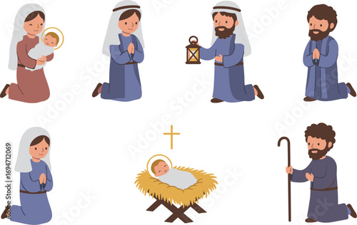 Nativity scene with mary, joseph, and baby jesus on transparent background