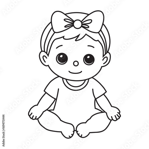 little baby girl sitting, vector illustration