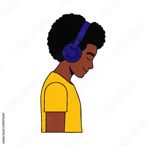 Young person enjoying music with headphones in peaceful moment of calm and focus
