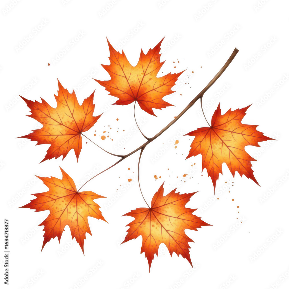 Fototapeta premium Autumn maple leaves on a branch isolated on transparent background