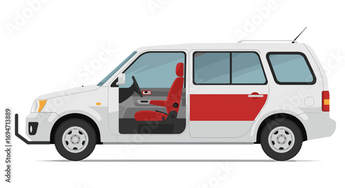 White suv with red interior detail in side view