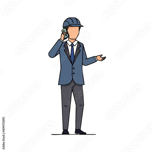 Confident engineer in formal attire discussing plans over the phone, ready to present ideas