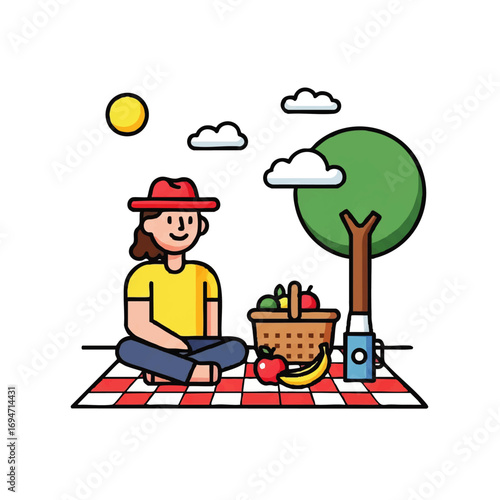 Person enjoying a sunny picnic with fresh fruit and drinks, perfect for outdoor adventures