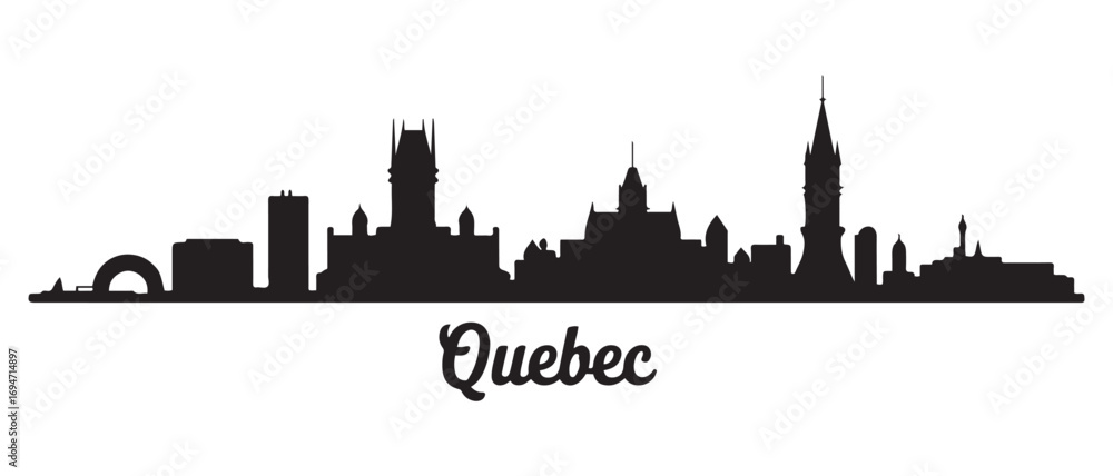 Obraz premium Quebec skyline silhouette. Landscape Quebec, Canada. Vector illustration. Vector black silhouette. with white background