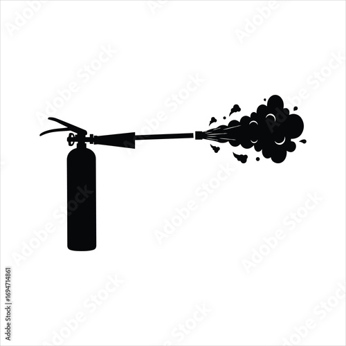 Fire extinguisher spraying black smoke chemical emergency safety equipment object