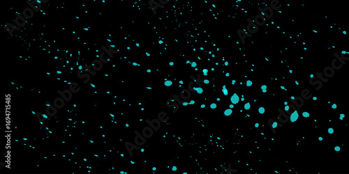 Blue paint splashes isolated on black background. Abstract grunge background