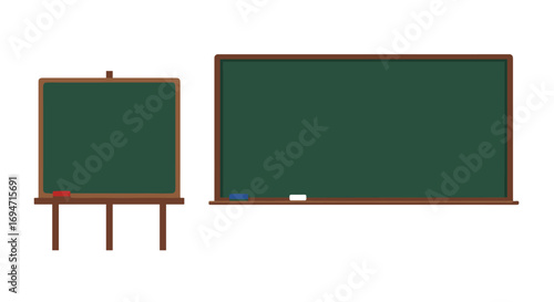 Flat design green chalkboards on stand and mounted for classroom settings