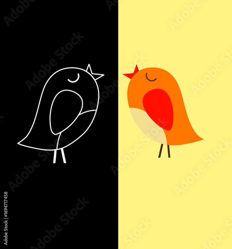 vector of a pair of cute colored and oulinte style orange birds in EPS format