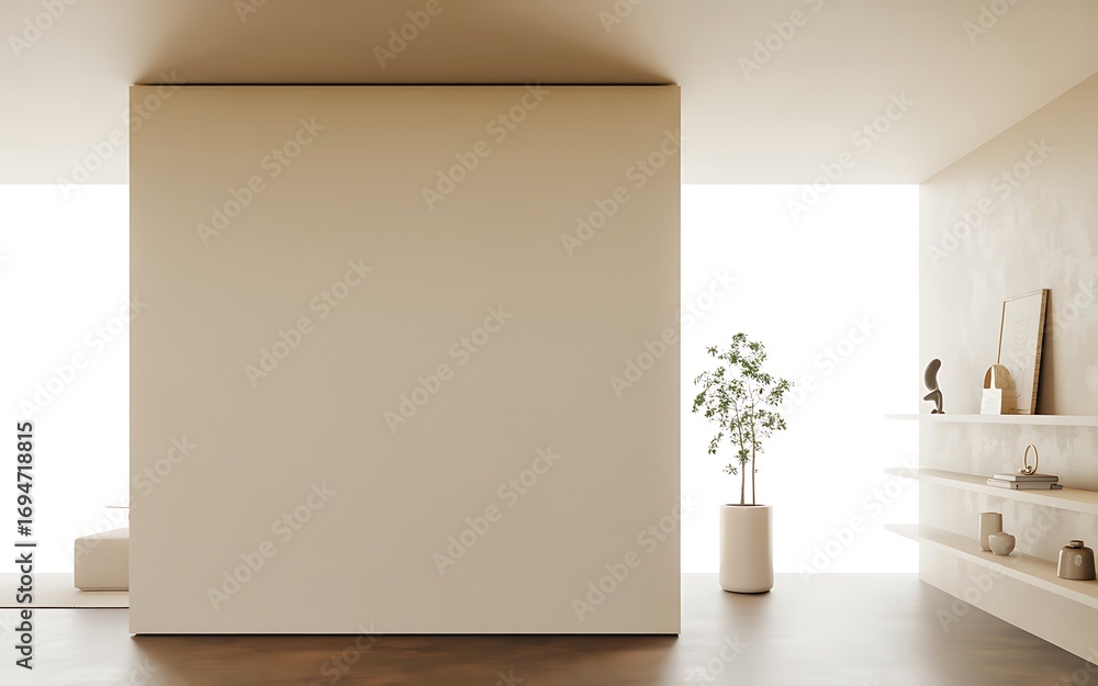 Fototapeta premium Minimalist interior with neutral tones and natural elements beige