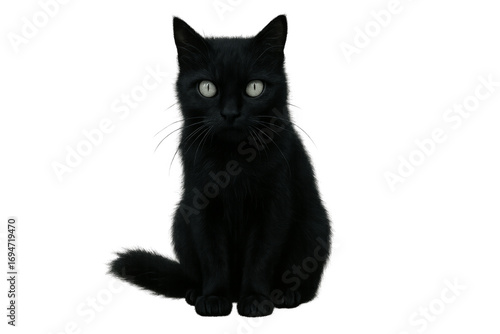 Black cat sitting and staring with transparent background