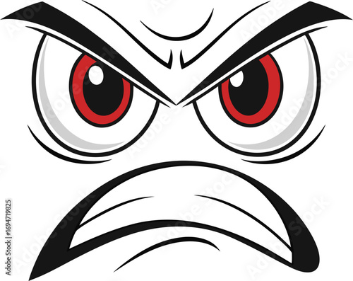 Vector art of closeup of an angry cartoon face with red eyes and a fierce expression
