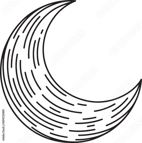 Crescent Moon Illustration with Line Art Texture Mystical Celestial Design for Spiritual Practices and Esoteric Themes Graphic Artwork