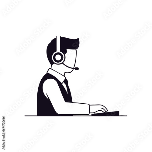 Customer service agent with headset providing support at desk, perfect for tech and business