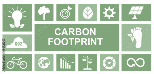 Carbon Footprint Environmental Icons Sustainability Infographic Set. Corporate carbon footprint. Carbon neutrality goals. Corporate sustainability leadership. Green leadership. Vector illustration