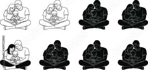 Wallpaper Mural Family Illustrations in Six Artistic Styles Featuring Adults and Child Bonding for Editorial, Educational, and Design-Themed Content Torontodigital.ca