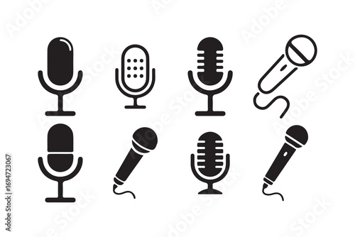Set of Microphone Icons for Audio, Podcast, and Recording Concepts. Vector illustration eps 10