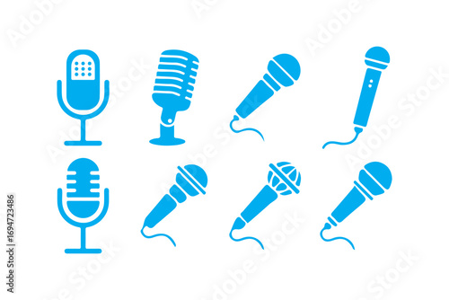 Collection of Vintage and Modern Microphones for Recording and Broadcasting. Vector illustration eps 10