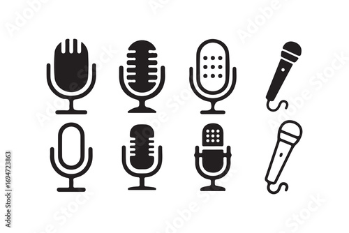 Set of Microphone Icons for Audio, Podcast, and Recording Concepts. Vector illustration eps 10