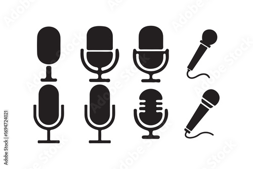 Set of Microphone Icons for Audio, Podcast, and Recording Concepts. Vector illustration eps 10